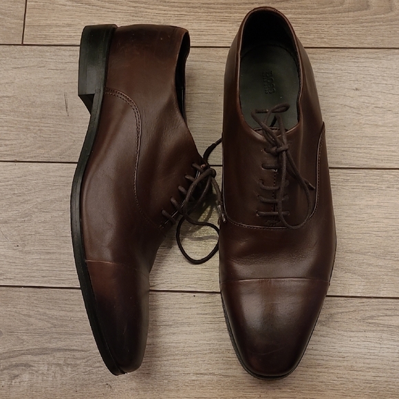 Hugo Boss Other - HUGO BOSS Dark Brown Leather Lace Up Sz 7 Mens Oxford Cap Toe Dress Shoes